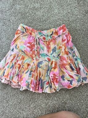REVOLVE Pink Multi Floral Watercolor Ruffle Mini Skirt